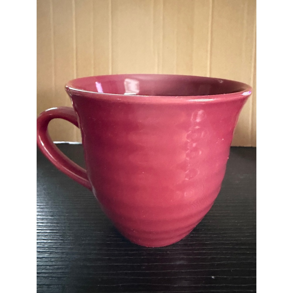 Home Trends Ribbed Ceramic Coffee Mug Cranberry Red Pink Stoneware Cup